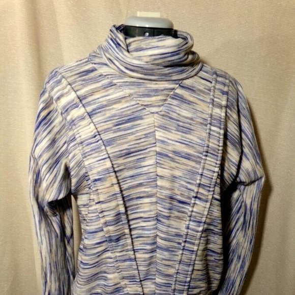 Cowl neck Sweater Top sz M Blue White Beige Dolman sleeve turtleneck Pullover LS - Picture 1 of 9